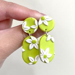 Handmade Polymer Clay Earrings green daisies